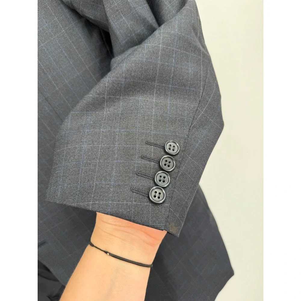 Canali Navy Blue Windowpane Checked‎ Pure Wool Mens Sportcoat Size 54R